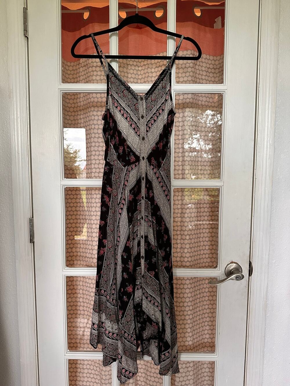 Angie Black Floral Midi Dress with Pink Accents